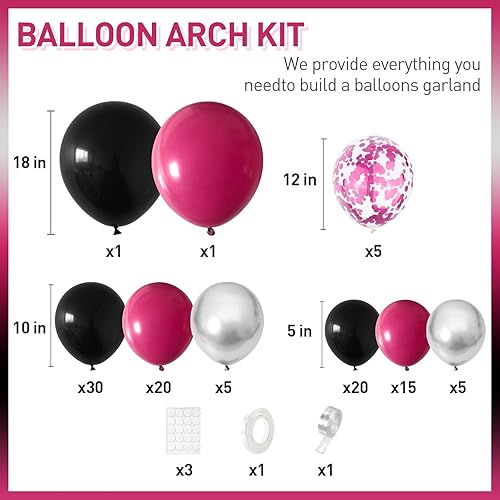 Miniatura 2 de Guirnalda de globos rosa y negro, kit de arco de globos de BTZO con globo de confeti plateado metálico, globos negros y rosas para cumpleaños,