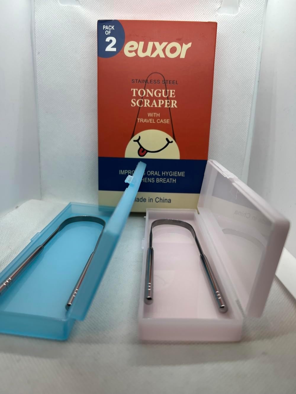 Tongue Scraper Cleaner (2 Pcs) Best Stainless Steel Tongue Cleaner Seller, Use mouth wash, toothpaste for Bad Breath, help with good Oral Hygiene, Handy Plastic Travel Carry Case.