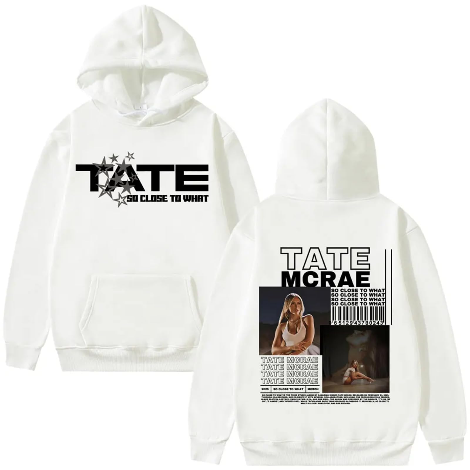 VBPOIYB Casual Oversized Hoodie Ta-te Singer Mcr-ae Album Hoodie Tour 2025 Men Women Hip Hop Street Sweatshirt (White,L)