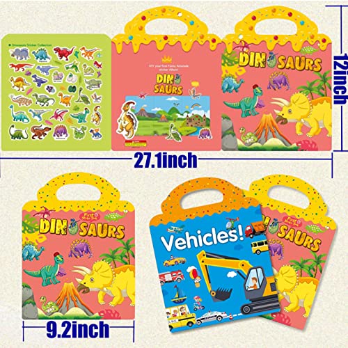 Reusable Sticker Book For Kids 2-4, 2 Sets Vehicle & Dinosaur Sticker Busy Book Educational Learning Toys Travel Stickers Activity Quiet Books For Toddler Age 2+ Birthday Gifts #TOP3
