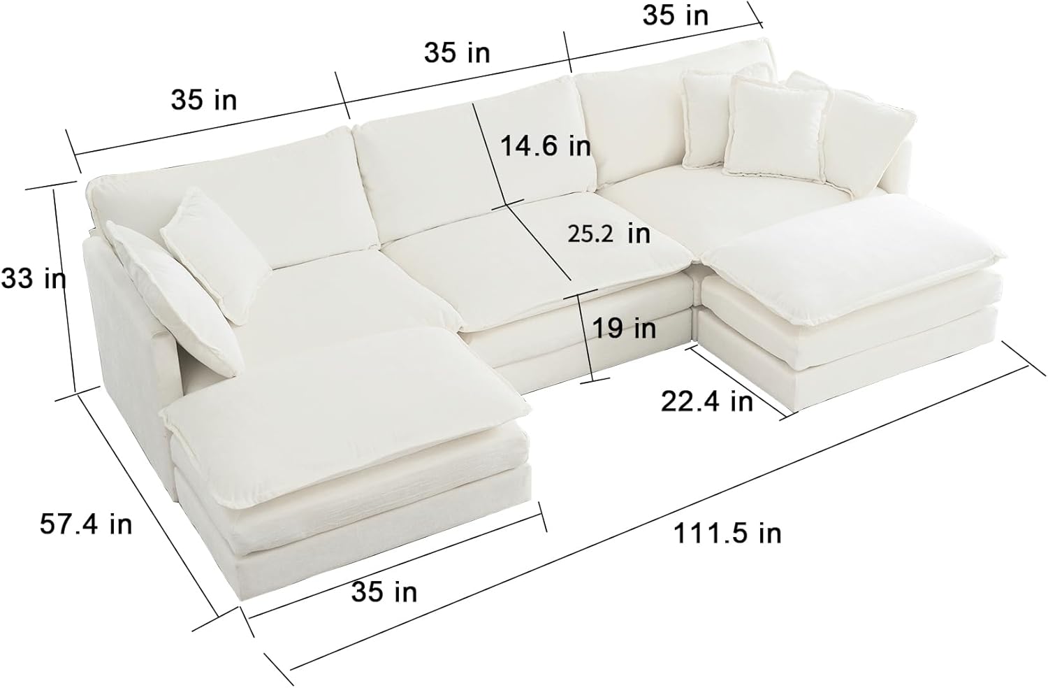 U Shaped Convertible Modular Sectional Sofa with Movable Ottomans, 5-Seater Deep Seat Cloud Couch, Comfy Chenille Upholstered Sleeper Sofa&Couches Bed for Living Room, Apartment, Studio