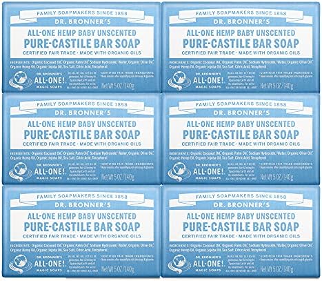 Dr. Bronner’s - Pure-Castile Bar Soap (Baby Unscented, 5 oz, 6-Pack)