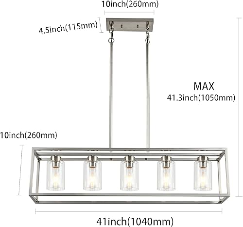 Miniatura 6 de Candelabros modernos rectangulares de níquel cepillado, 5 luces, accesorios de iluminación para comedor, jaula de isla de cocina, colgante lineal,
