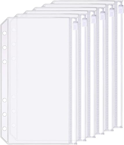 Paquete de 6 carpetas A6 con 6 agujeros con cremallera, carpetas de plástico con cremallera, impermeables, 6 agujeros, con cremallera, bolsas de