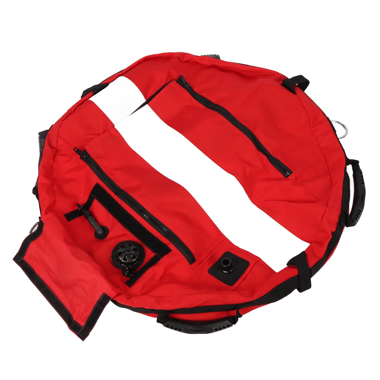 Marcador de buceo inflable de servicio pesado con flotador de seguridad de alta visibilidad, ideal para entrenamiento y señalización subacuática, incluye compartimento de almacenamiento integrado