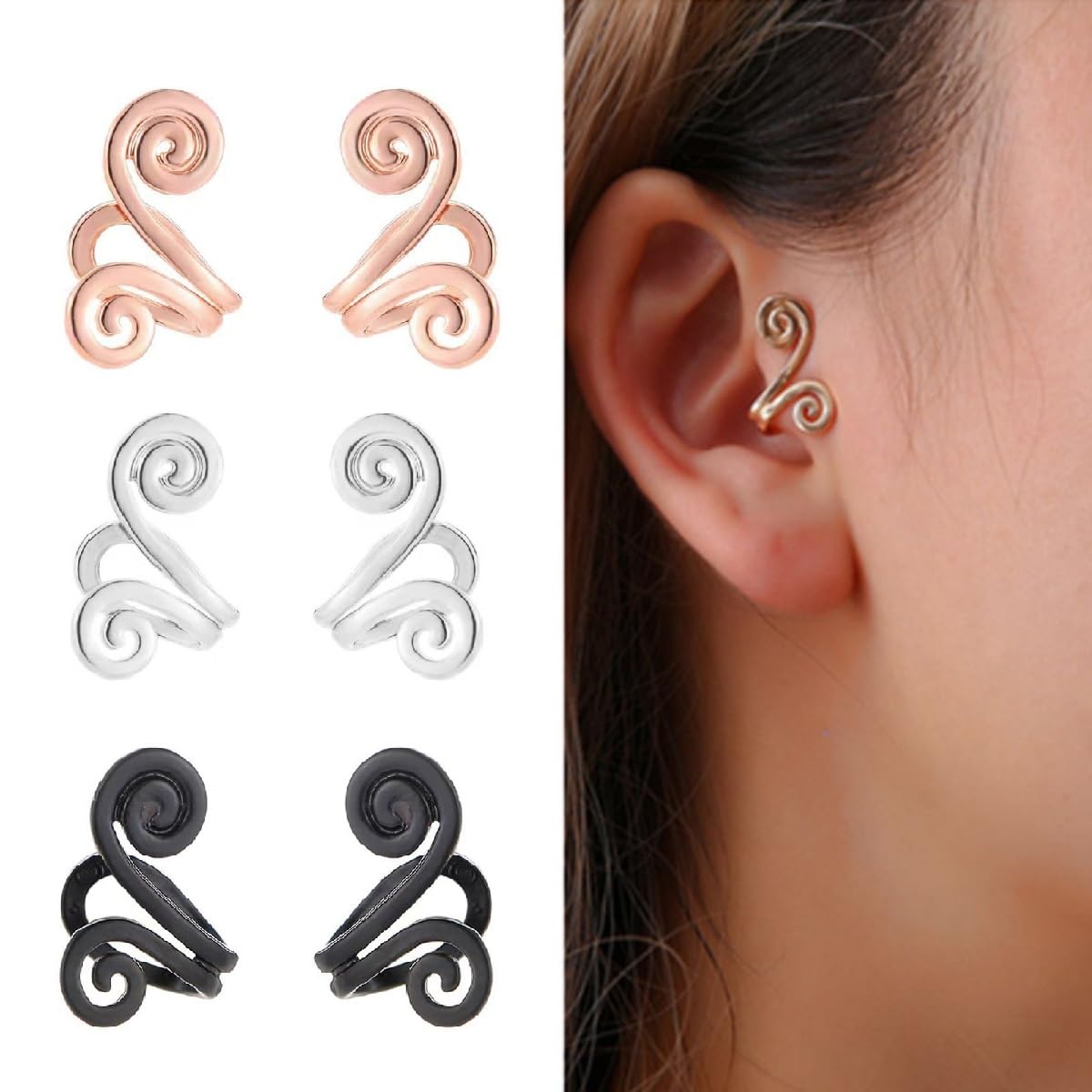 Acupressure Slimming Earrings,3 Pair Ear Ornament,Non Pierced Ears Earrings for Acupressure,for Weight Loss (Black+Gold+Sliver)
