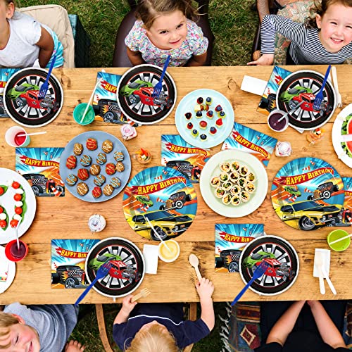 Tevxj 96 Pcs Racing Car Tableware Set Hot Car Party Supplies Happy Birthday Dinnerware Disposable Racing Car Birthday Plates Napkins Party Decorations For Kids Boys Birthday Party Favor For 24 Guests #TOP5
