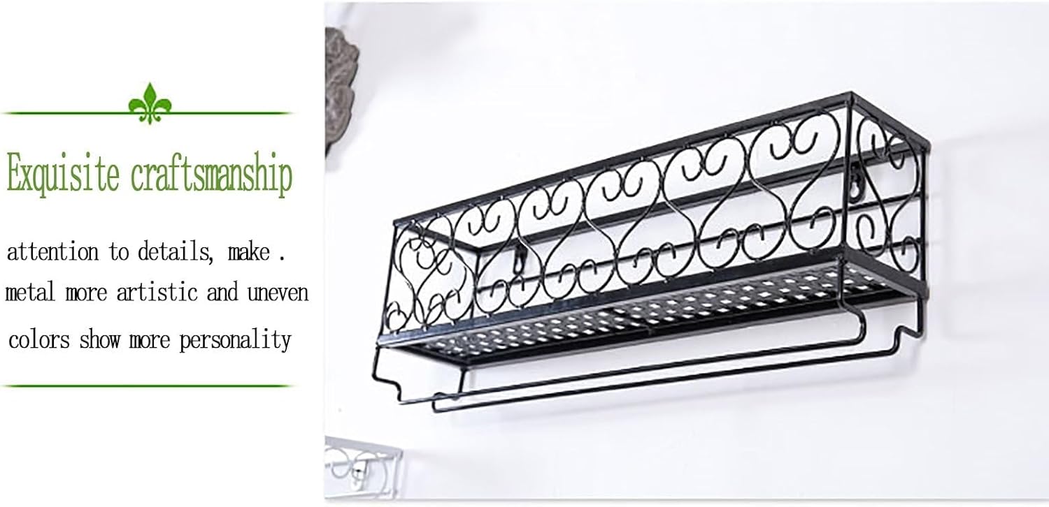 Modern Metal Wall Mounted Wine Rack with Glass Holder Multifunctional Iron Bottle Shelf for Kitchen & Bar Perfect for Home & Commercial Use (Size: 25cm/9.8in Color: C)