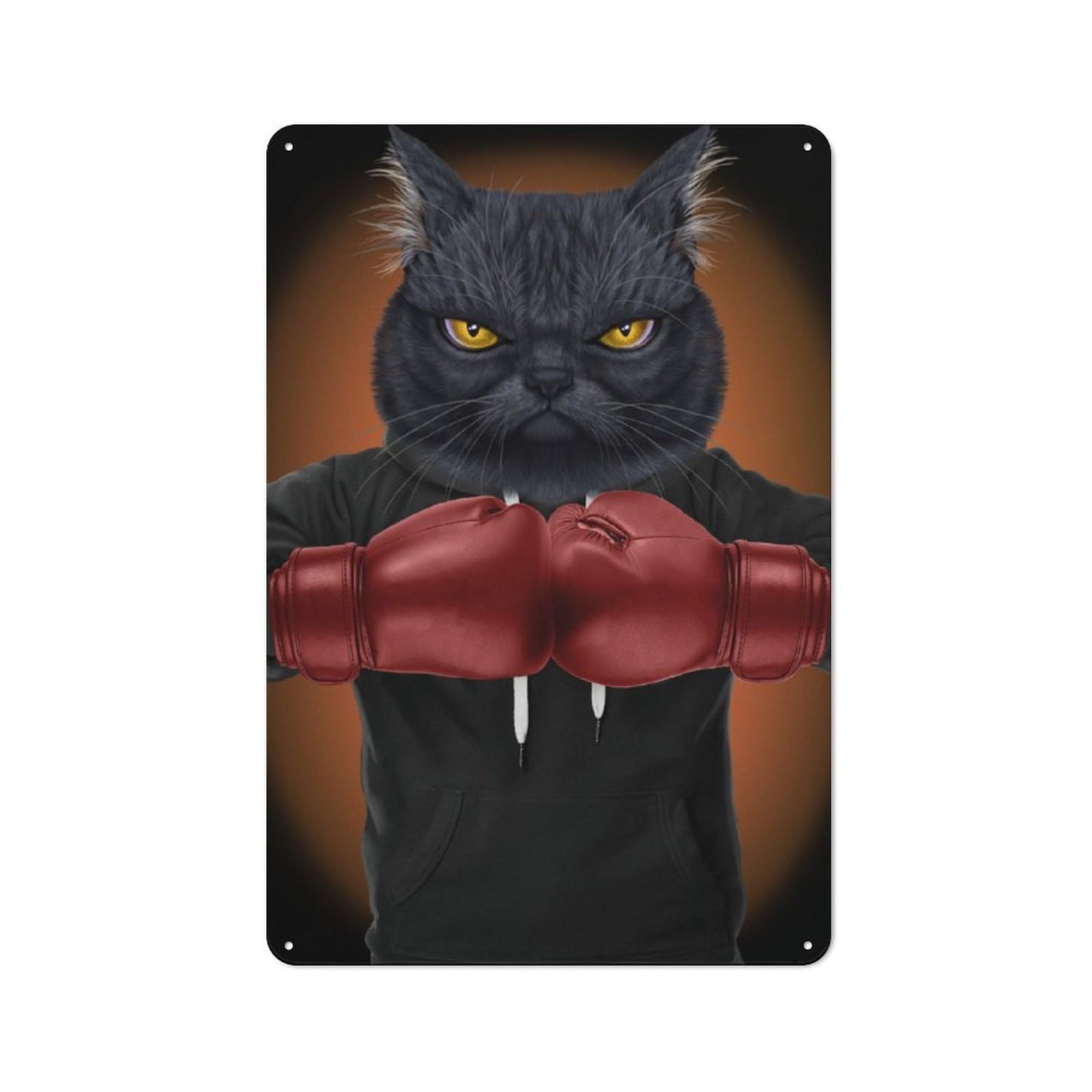 Junmoney Boxer Black Cat Metal Plaque 30X20cm With For Pub Or Café, Rustic Decor, For Garage, Workshop And Man Cave Decoration