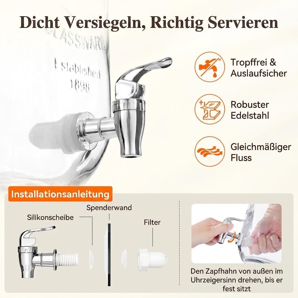 Lifewit 2x4L Getränkespender aus Glas mit Zapfhahn, Eiszylinder und Schild | Trinksäule mit Schild für Cocktail Bier Saft Wasser Tee Getränke, Limonadenspender mit Kühlung für Party Hochzeit Buffet
