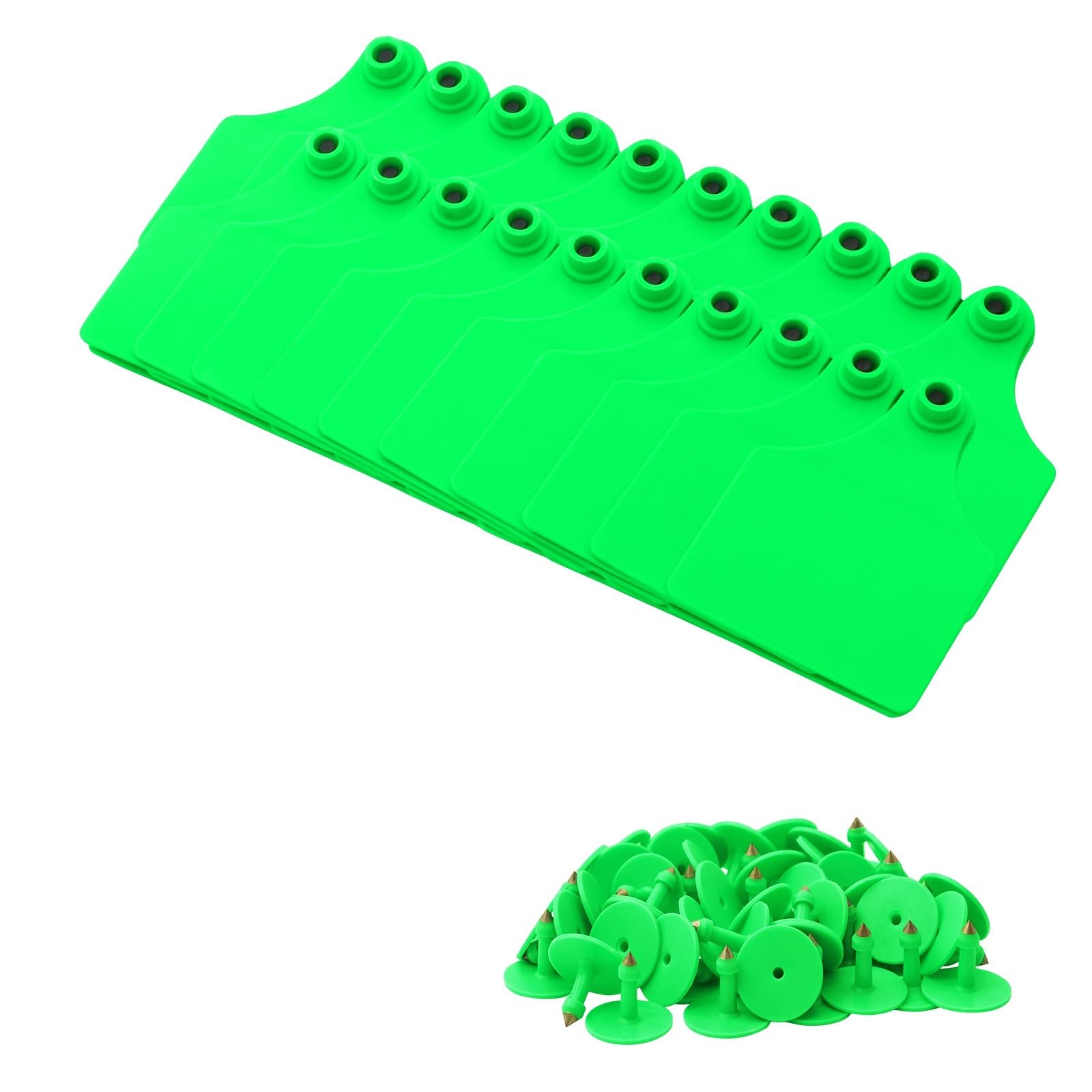Lot de 100 étiquettes d'oreilles en TPU épais sans mots tapant des mots - Tête en cuivre - Carte d'identification pour bovins, vaches, cochons (vert)