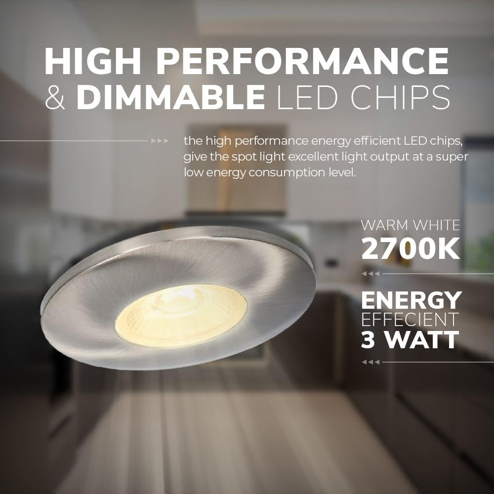 HOFTRONIC - 2er LED Einbaustrahler 230V Pavo Dimmbar Edelstahl 2700K Warmweiß Einbaustrahler Flach (Einbautiefe 12mm) LED Deckenleuchte IP44 für Badezimmer, Küche - Mini Möbeleinbauleuchten