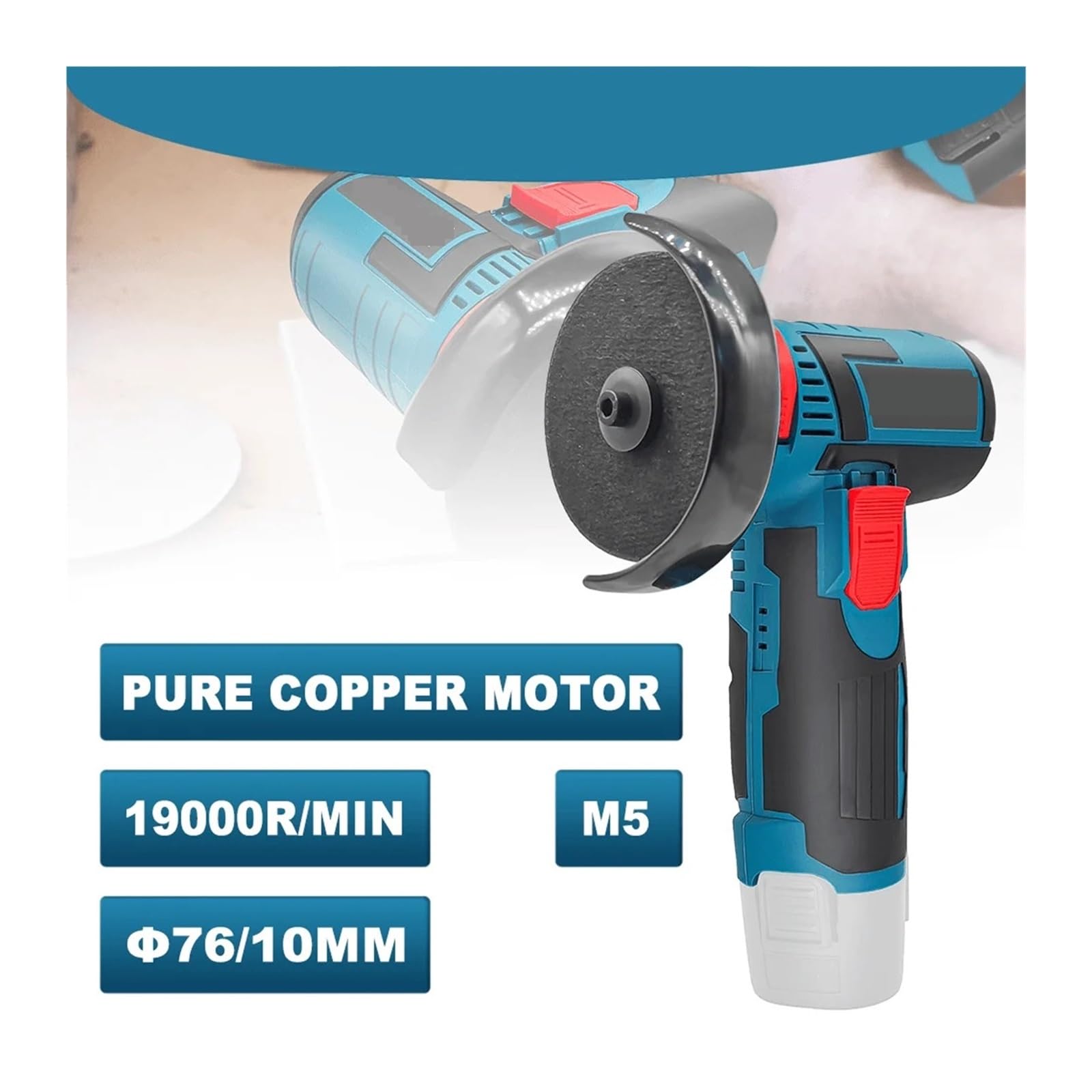 Smerigliatrice angolare elettrica a batteria da 3 pollici 76MM M5 12V 19000rpm Strumento di macinaze ricaricabile Rettifica Lucidatura Utensili elettrici taglio Officina(2 x 1.5Ah Battery)