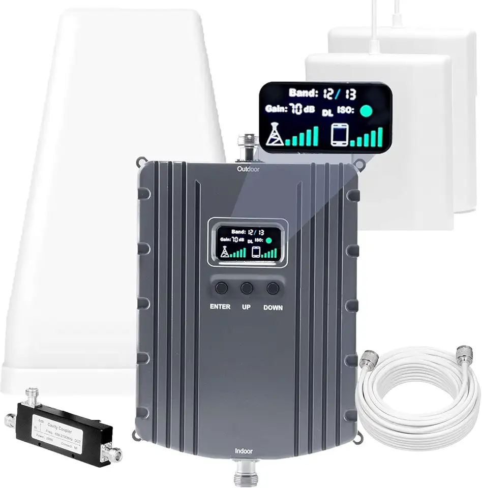 Impulsionador de celular para escritório doméstico, até 7000 pés quadrados, amplificador de sinal de celular para banda 66/2/4/5/12/17/13/25, Boost 5G 4G LTE 3G para todas as operadoras dos EUA