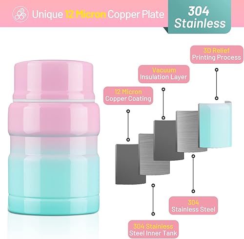 Miniatura 3 de Charcy Termo para niños de 17 onzas para comida caliente, termo de sopa con cuchara plegable, tarro de alimentos aislado para alimentos fríos y