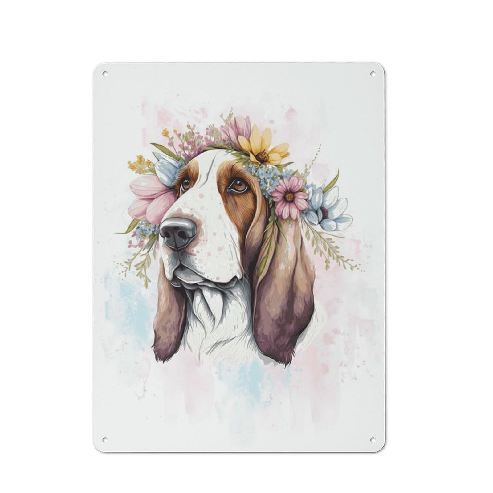 Basset Hound Watercolor Old Style Metal Wall Decor 40x30cm, Decorative Tin Plaque for Cafe, Pub, Workshop Or Home Bar