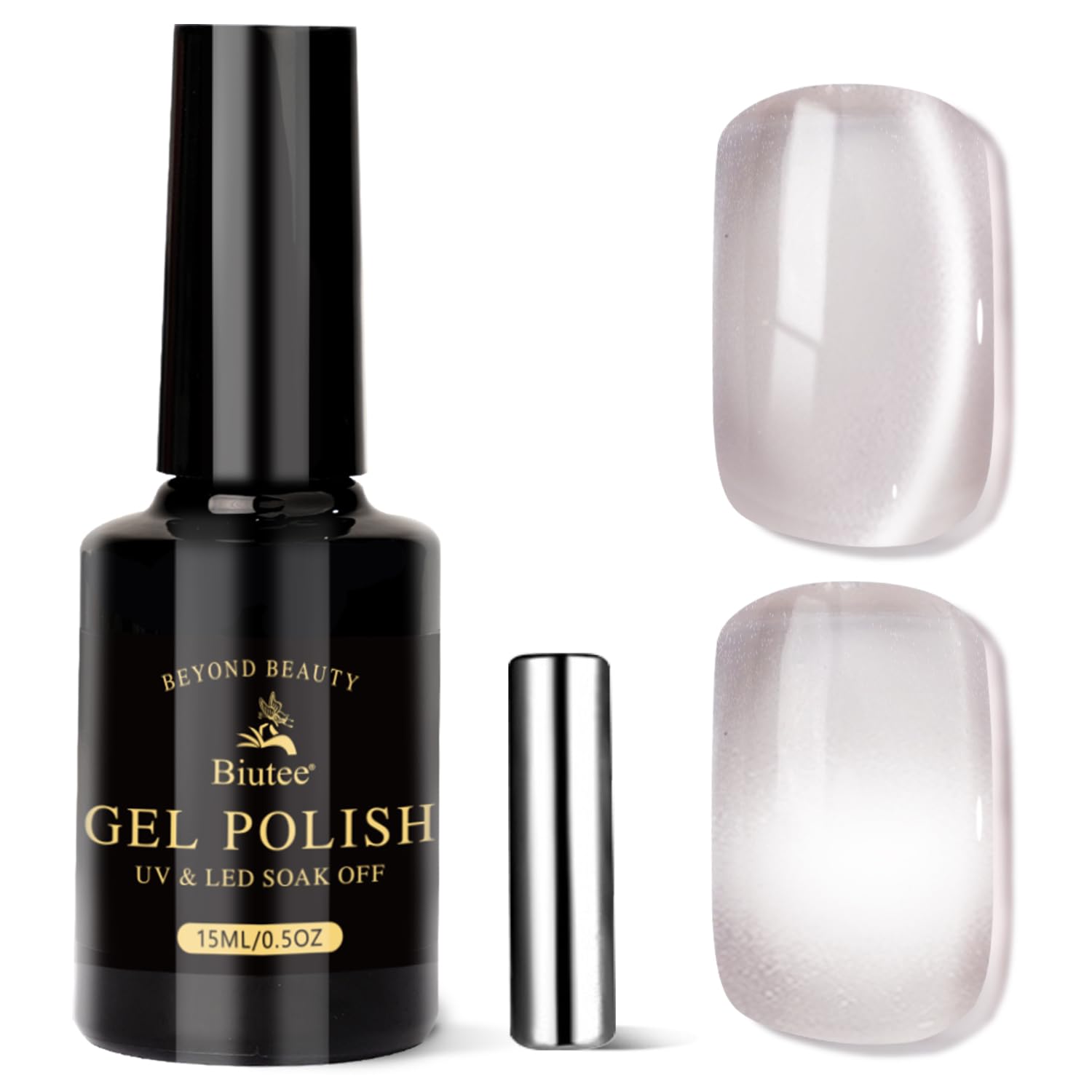 Biutee Smalto Semipermanente Unghie Magnetico - Nudo Jelly Trasparente Cat Magnetic Eye - Smalti Semipermanenti per Unghie Soak-Off U V/LED Art Salone 15ml