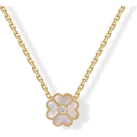 PAVOI 14K Gold Plated Clover Necklaces for Women - Lucky Four Leaf Clover Necklace Pendant - Trendy Flower Black Onyx Gemstone Mother of Pearl Jewelry Gifts