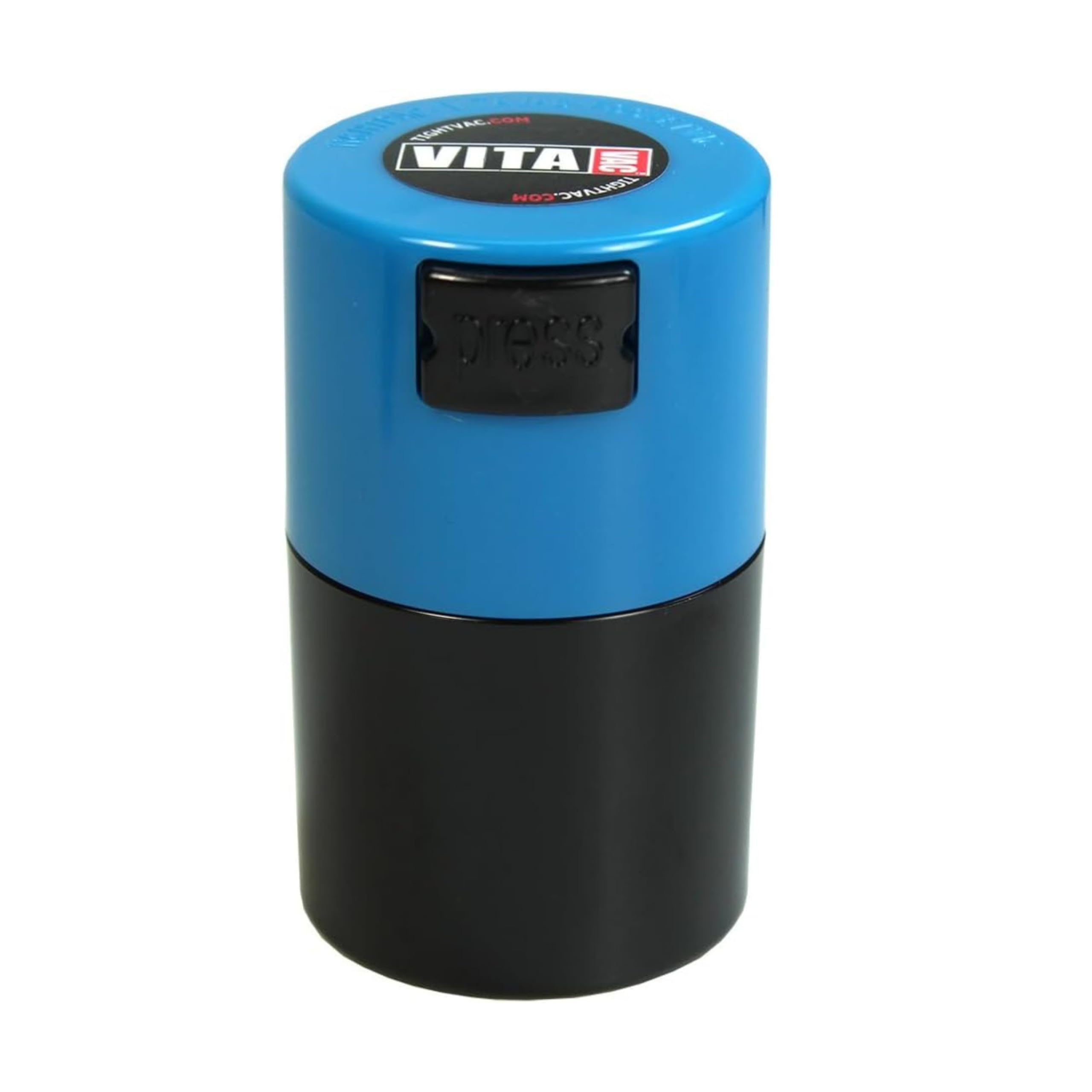 Vitavac - 5g to 20 grams Airtight Multi-Use Vacuum Seal Portable Storage Container for Dry Goods, Food, and Herbs - Light Blue Cap & Black Body