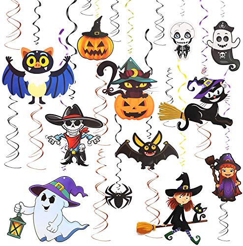 TAZEMAT Halloween Colgante Espiral 12 pcs Decoración Espiral de Dibujos Animados con 12 pcs Remolinos Negros y Anaranjados Escena Diseño Calabaza Cráneo Fantasma Suministro para Fiesta Colgar en Techo Cover