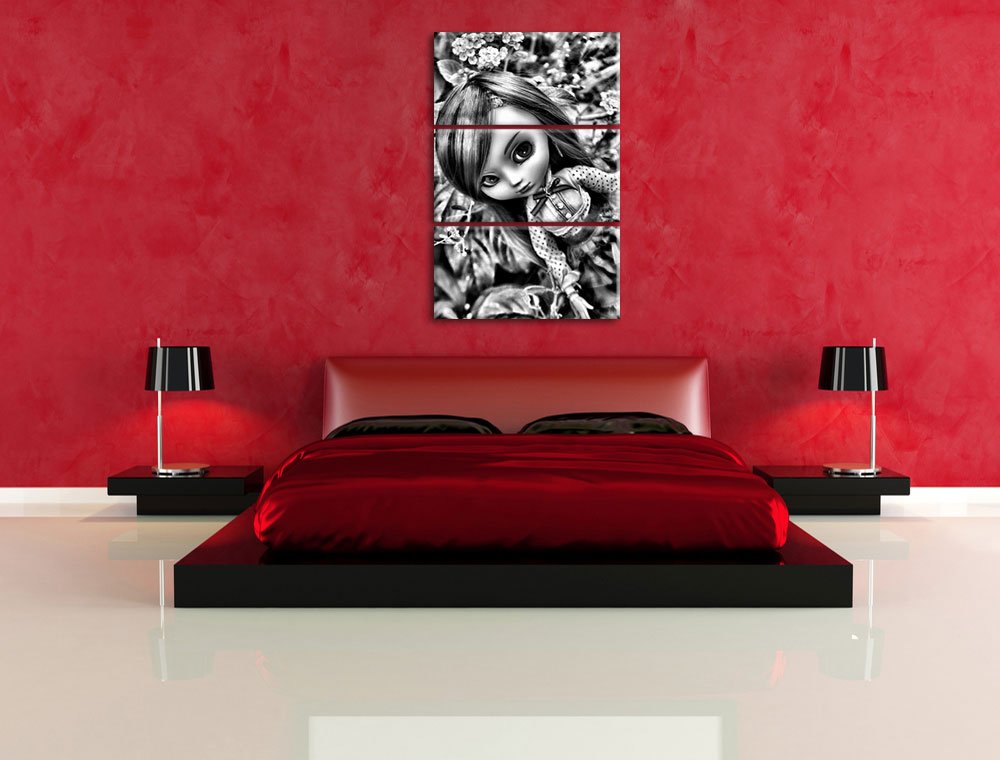 Pixxprint Püppchen Blumen, Leinwandbild 3 Teilig, Gesamtmaß: 120x80cm, Wandbild, Dekoration, fertig gespannt, Kein Poster