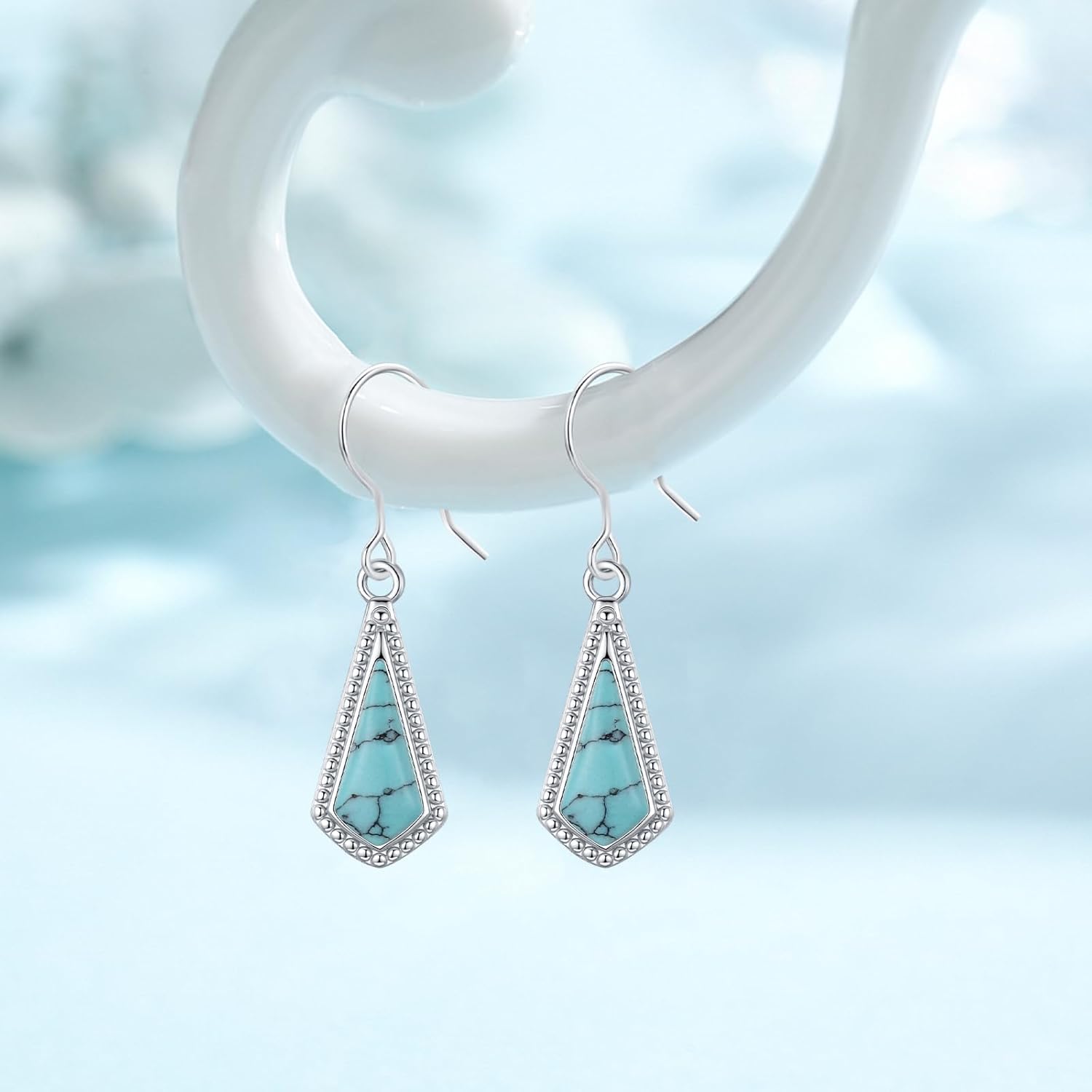Turquoise Dangle Earrings 925 Sterling Silver Bohemian Earrings Native American Jewelry for Women Men - Image 3