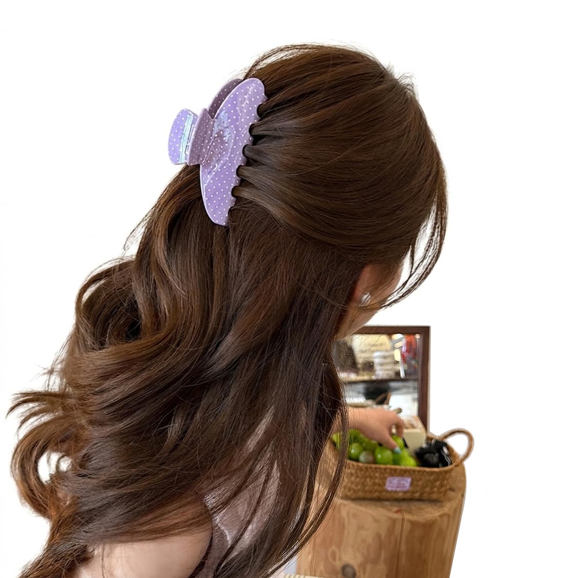 Wenlly Purple Polka Dot Hair Claw Clip for Women, Strong Hold Cellulose Acetate Hair Jaw Clip, Fashion Hair Barrette Hair Accessory for Daily Styling image 2