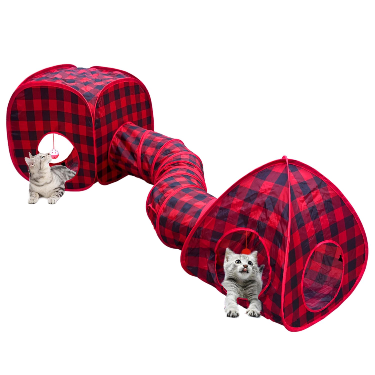 GONPETGP Cat Tunnels for Indoor Cats with Cube Tent Toys Combo, Pop Up Collapsible Crinkle Interactive Peek Hole, Cat Tube with Play Ball and Bell for Kitten, Puppy, Kitty, Rabbit - Set of 3