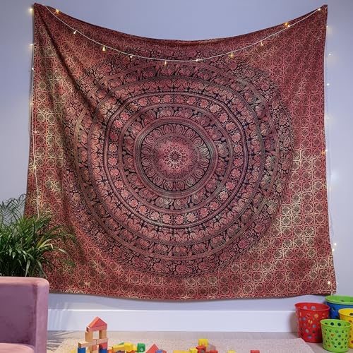 Image of Craft Trade 84x90 Inches Psychedelic Orange Cotton Mandala Ombre Wall Hanging Tapestry
