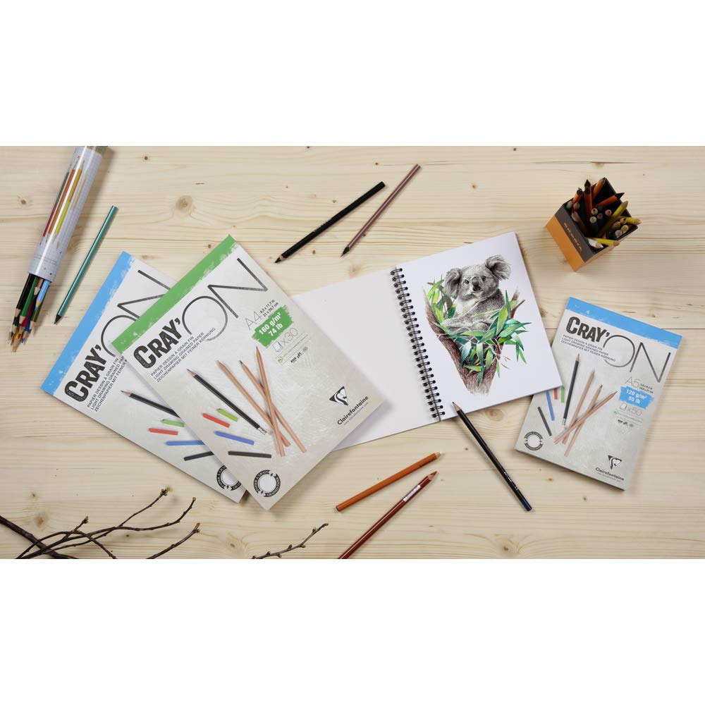 Clairefontaine 975022C - Blocco incollato di carta da disegno Cray'on 50 fogli extra bianchi 42x59.4 cm 120 g