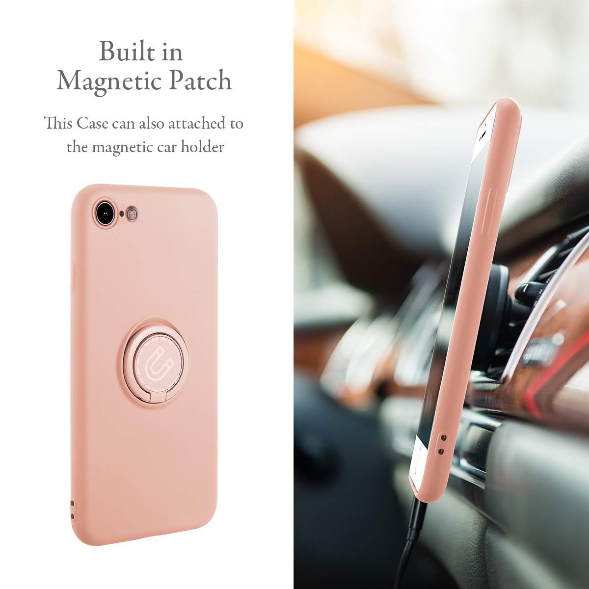 UEEBAI IPhone Hülle Mit Ringhalter – Für SE 2022/7/8/SE 2020, Silikon, Magnetisch, Rosa