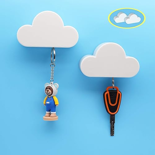 Meyerascal 2PCS White Cloud Magnetic Key Holder for Wall, Strong Magnetic to Securely Hang Multiple Keys and Keychain, Novelty Cute Home Decorations, Easy to Install and Convenient to Use.(2 White) - Z White