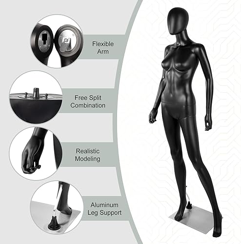 Miniatura 5 de Maniquí femenino de cuerpo completo negro - 70 pulgadas maniquí forma de vestido de exhibición de cuerpo completo maniquí Maniquí Torso Stand