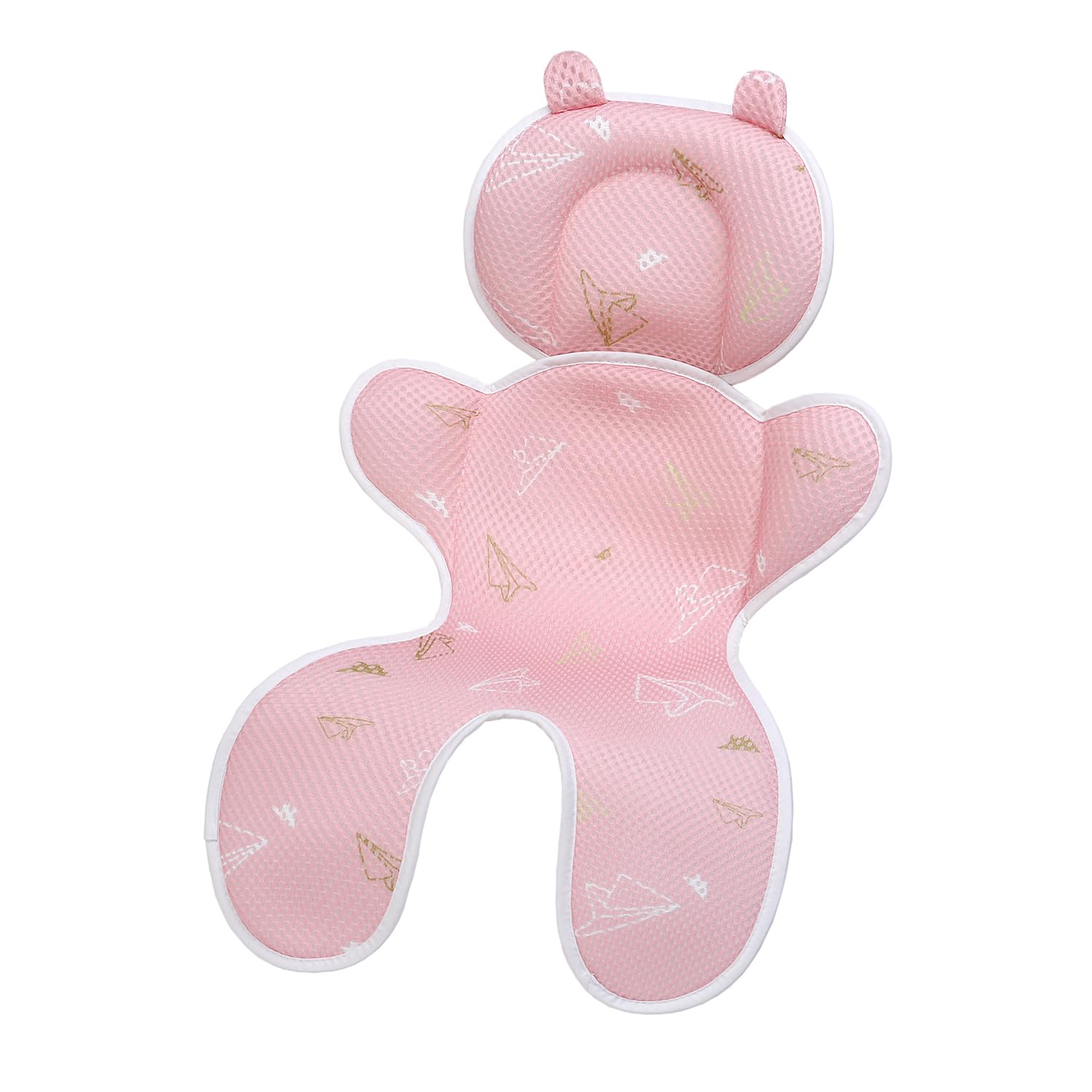 LAT 3D Mesh Baby Stroller Liner,Summer Universal Bear-Shaped Breathable Cooling Seat Pad,Washable Cushion Insert for Stroller,Car Seat,Pushchair,Buggy,Pram,Hook-on Seats(Pink Airplane)