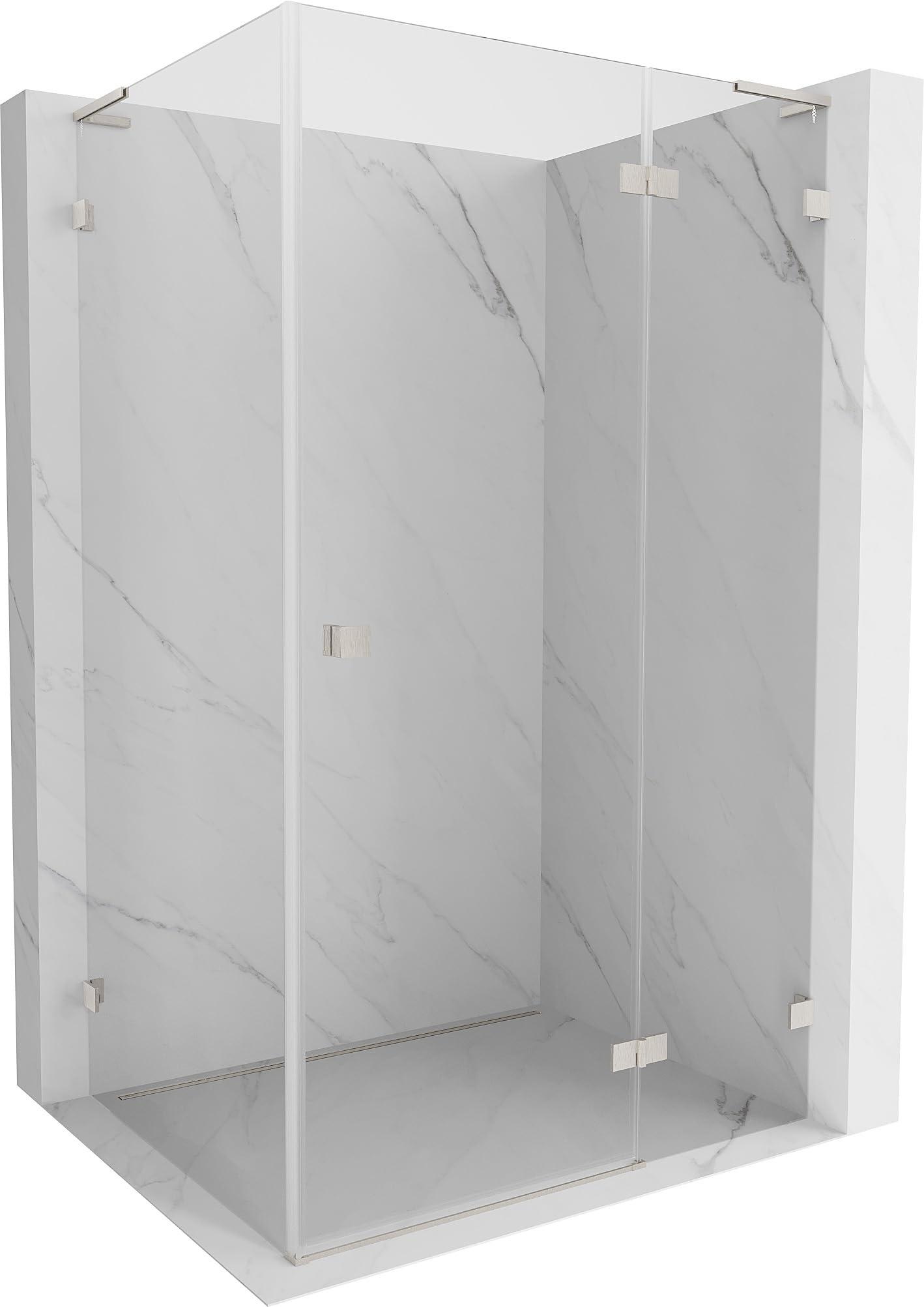 Mexen Lunar L Box Doccia Destra con Porta Battente 85x90 Trasparente Nichel Spazzolato