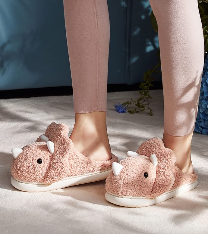 Image of Unisex Dinosaur Plush House Slippers - Soft Indoor & Outdoor Fuzzy Winter Slippers