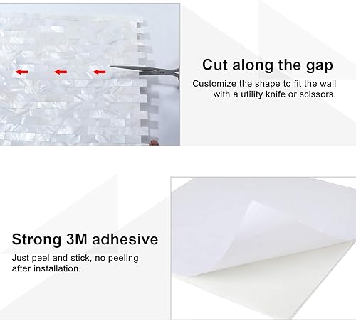 Miniatura 2 de 10 hojas de mosaico para salpicaduras de nácar de madrepera, para pegar en muro para cocina, baño, dormitorio (blanco, 12 x 12 pulgadas)