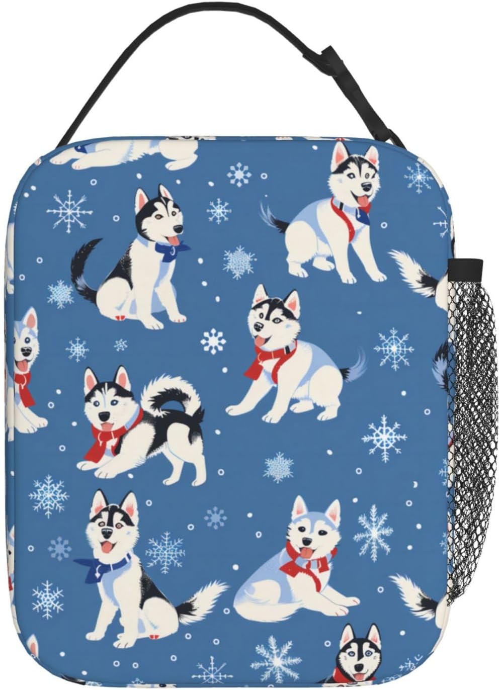 Reusable Husky Lunch Box for Kids Girls Boys Women Adult, Insulated Cute Dog Lunch Bag,Polyester Cooler Snowflake Handbags Case for School Picnic Work Travel Beach or Hiking (Blue)