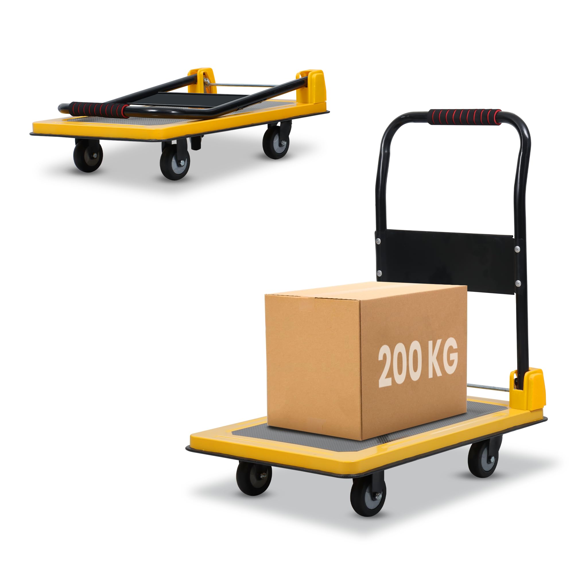 Robustt 200 Kg Heavy-Duty Metal Foldable Platform Trolley (Yellow) | Hand Truck with 360° Rotating Wheels & Cushioned Grip | Material Handling Cart for Home, Office, Warehouse & Industrial Use-image-7