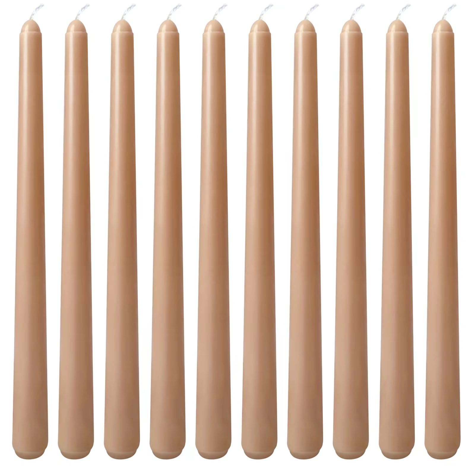 Photo 1 of 10 Inch Light-Mocha Taper Candles for Home Decoration, 10 Pack Unscented Candlesticks for Dinner Wedding Party, Smokeless and Dripless Candle Sticks