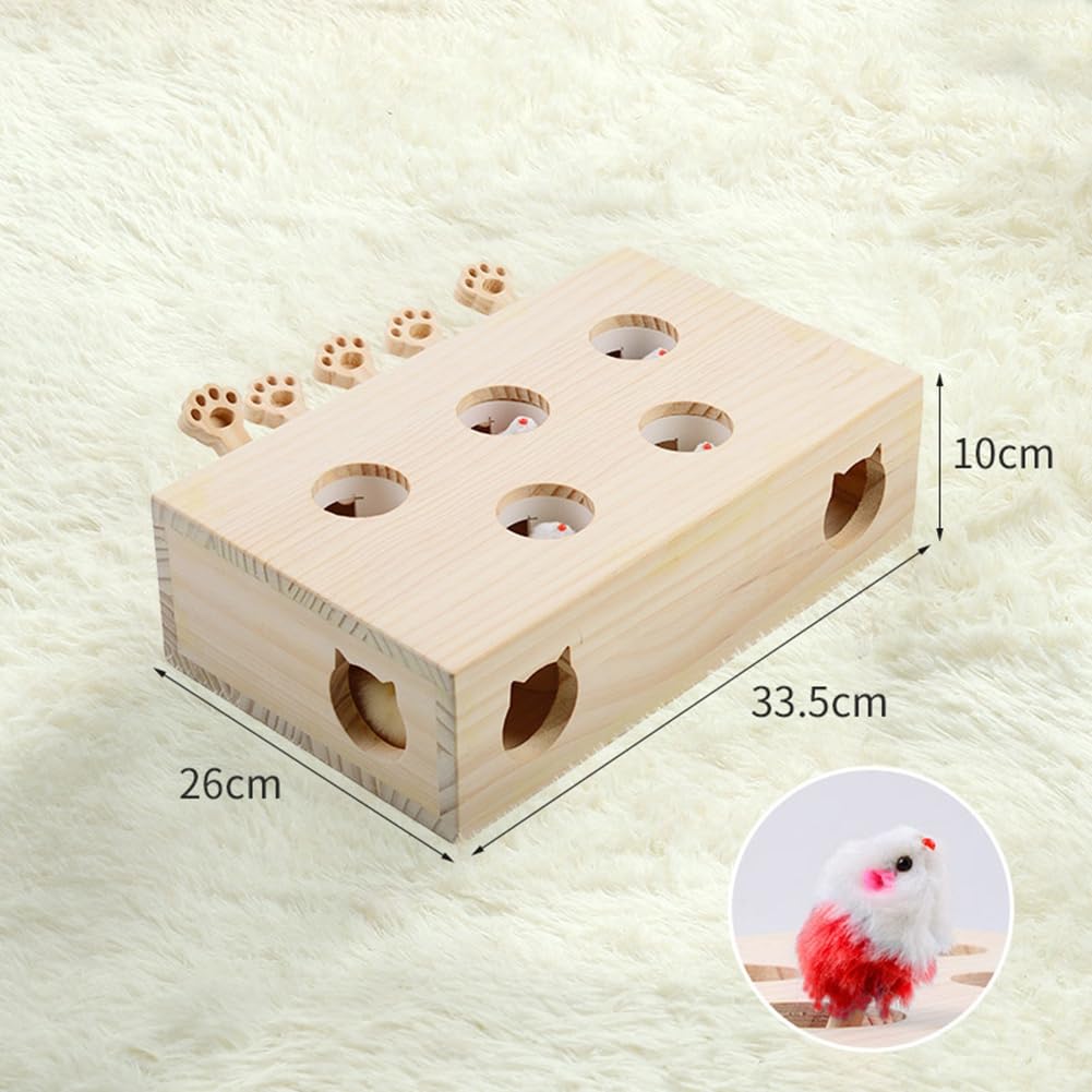 Cat Toys Interactive Whack-A-Mole Solid Wood Toy for Indoor Cats Kitten Catch Mice Game