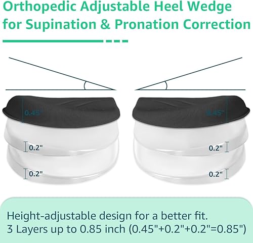 Miniatura 9 de Skyfoot Insertos de cuña de talón ajustables de 3 capas para corrección de supinación y pronación, plantillas adhesivas de talón medial y lateral