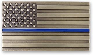 Indiana Metal Craft Thin Blue Line Belt Buckle Solid Brass with Enamel Made in USA
