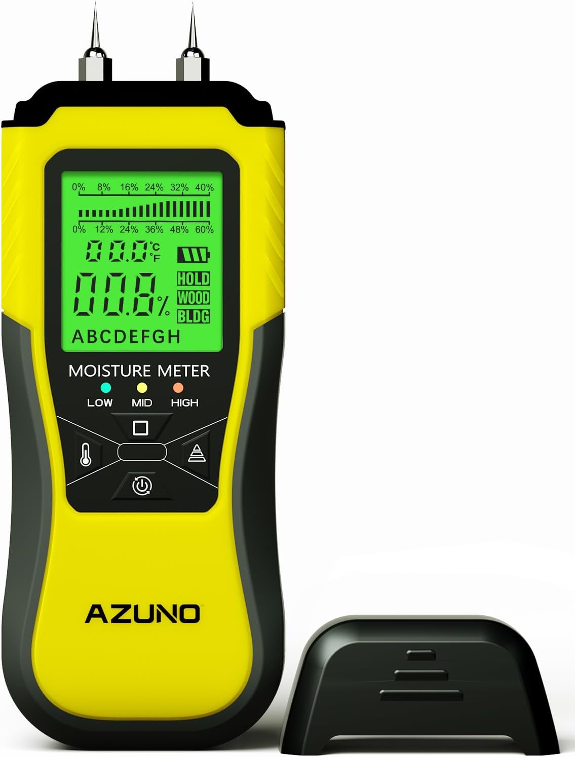 AZUNO Wood Moisture Meter, Pin-Type Damp Meter with 8 Modes, Digital Water Leak Tester with Backlit LCD Display Three Colored Indicators for Wood Wall Dampness Inspection