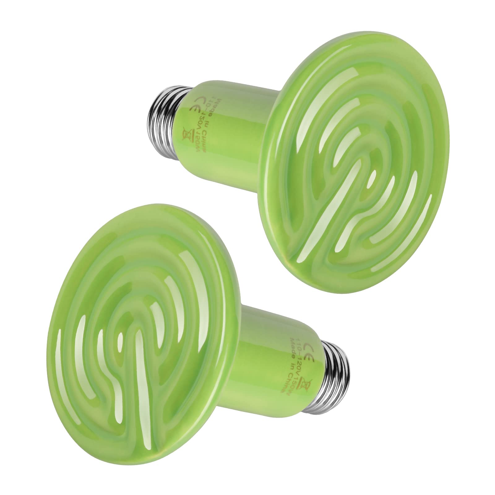 Simple Deluxe 150W Mini Ceramic Heat Emitter Reptile Heat Lamp Bulb No Light Emitting Brooder Coop Heater for Amphibian Pet & Incubating Chicken, 2 Pack, Green