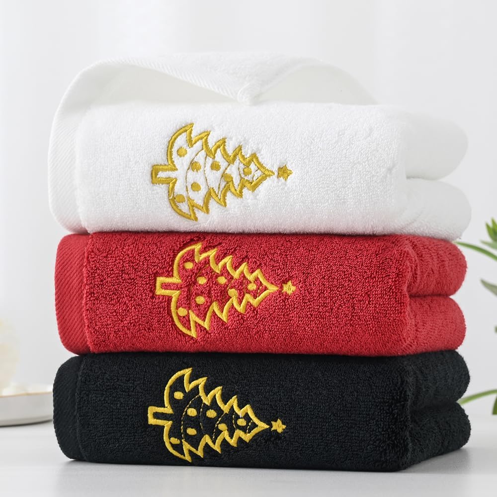 YiLUOMO Christmas Tree Embroidered Hand Towels Black Set of 2 Super Thick Luxury 100% Cotton Ultra Soft Highly Absorbent Decorative Bathroom Hand Towel, 13 X 29 Inch - Image 6