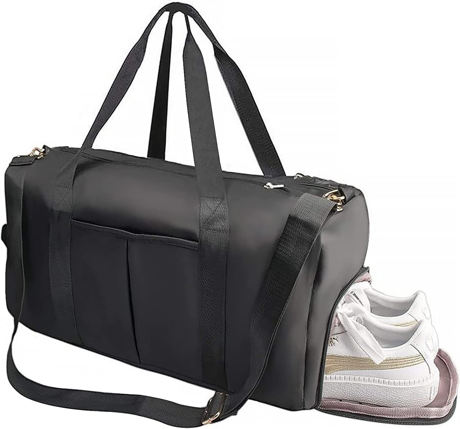 AMERTEER Gym Duffle Bag with Wet & Shoe Compartment | Sports Gym Bag for Men & Women | Workout, Travel, Yoga, Fitness, Swimming Bag | Durable Black Gym Bag for Sports & Fitness Activities