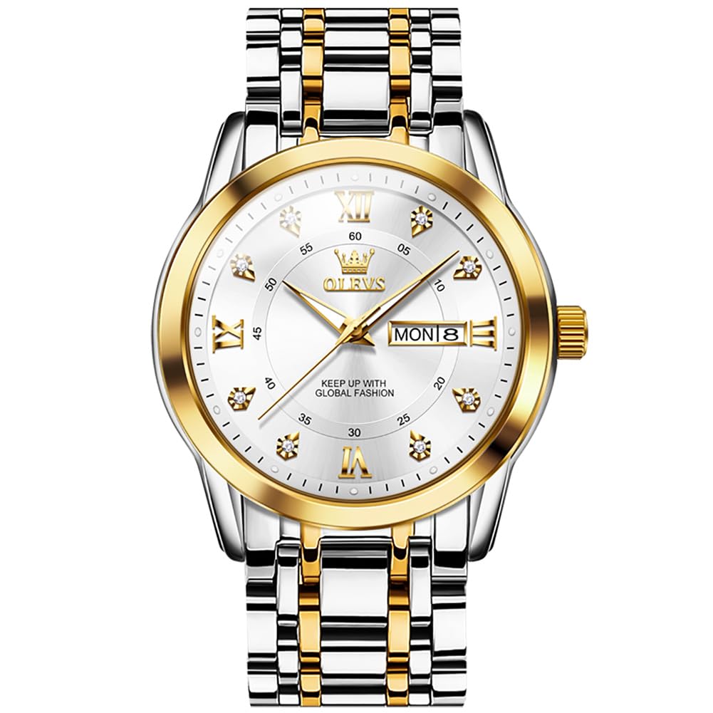 OLEVS Uhr Herren Luxus Gold Silberne Edelstahl Analog Quarz