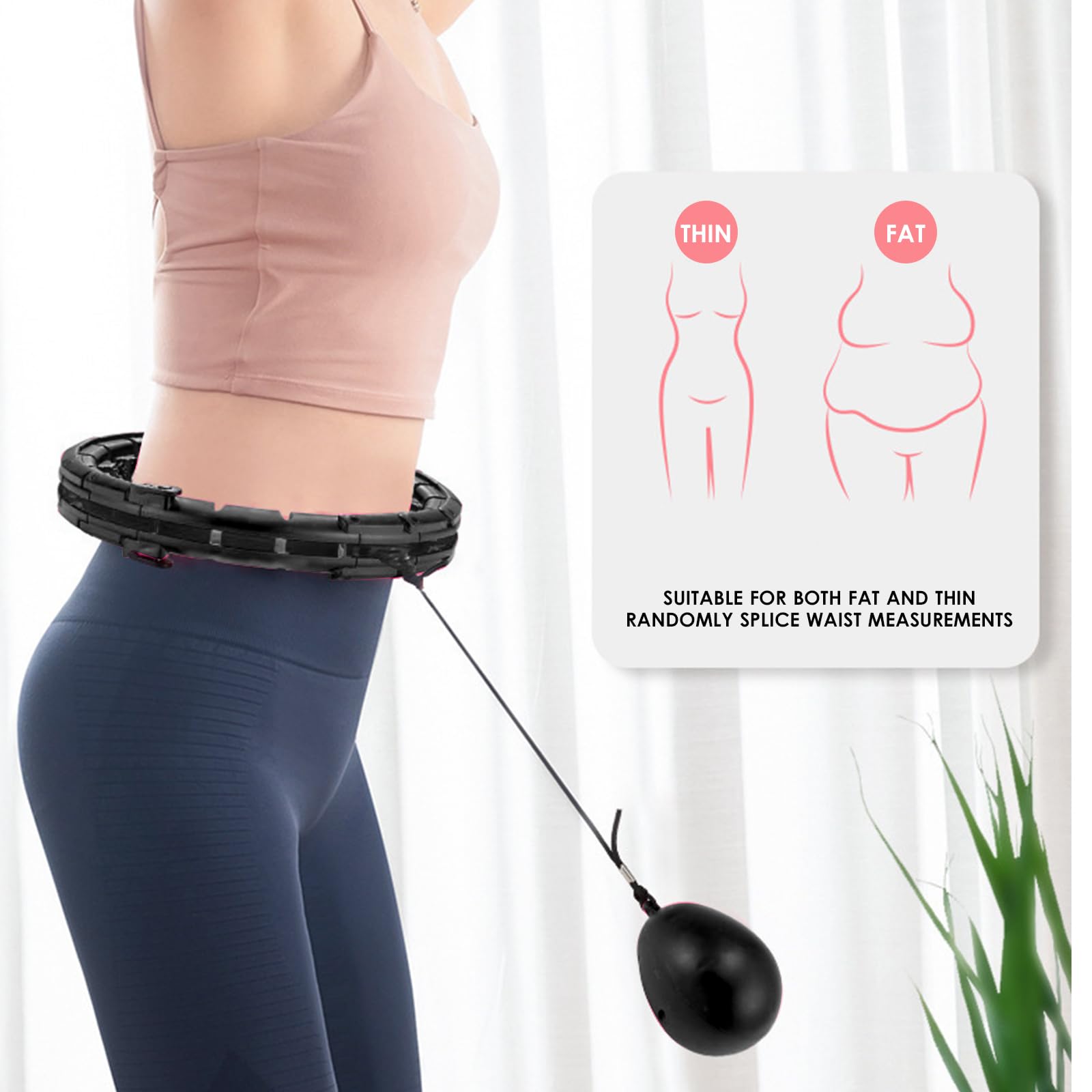 Smart Hula Hoop - Pneumatico per adulti con peso a sfera, 32 nodi (57 – 165 cm), regolabile, per il fitness, silenzioso, per la dimagrimento, per la perdita di peso, fitness, inferiore