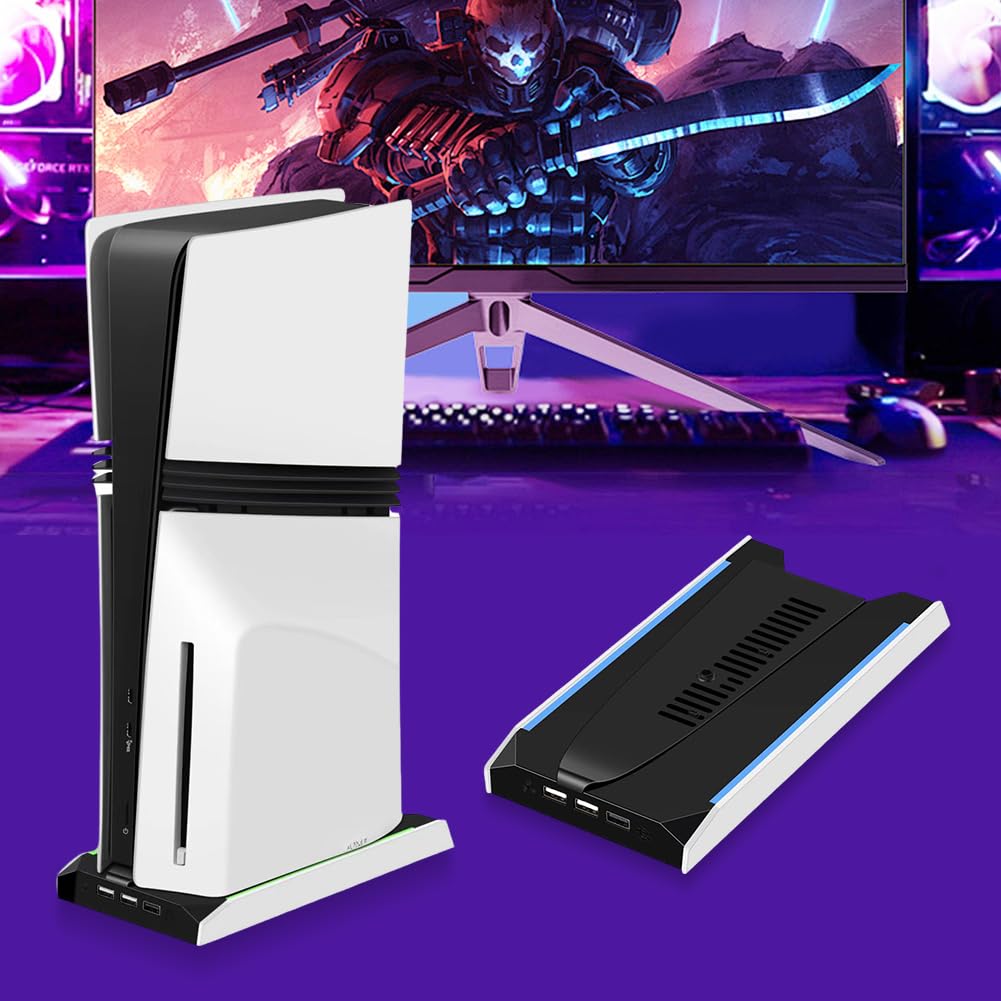 Fiorky 2pcs for PS 5 Slim/ PS 5 Pro RGB Base di supporto for raffreddamento verticale con 3 accessori for la luce della console USB 8 Light Modalità Light Vertical With